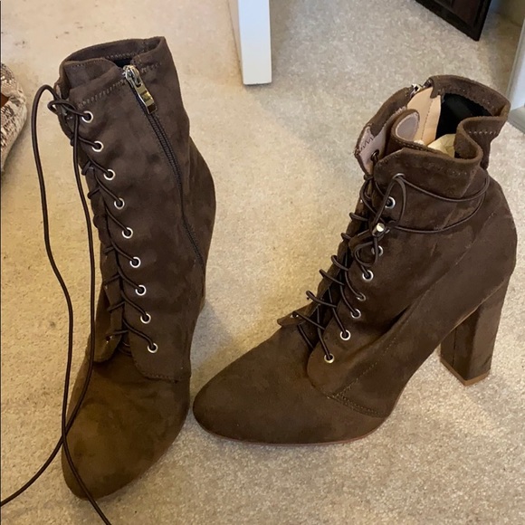 Lulus Shoes - Lulu’s sock heel boot brown lace up 8.5